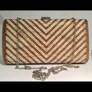 Gold and White Clutch with Metal Strap